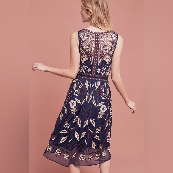 Anthropologie Moulinette Soeurs Embroidered Alicante Midi Dress Women's size 6 - Picture 2 of 11